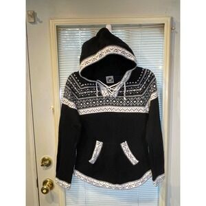 Artesania 1983 Women Black White Fair Isle Knit Hoodie Sweater Size S